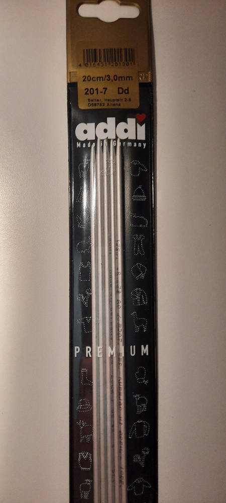 Чулочные спицы ADDI,серебристый алюминий, в упаковке 5 штук, длина 20 см, № 3